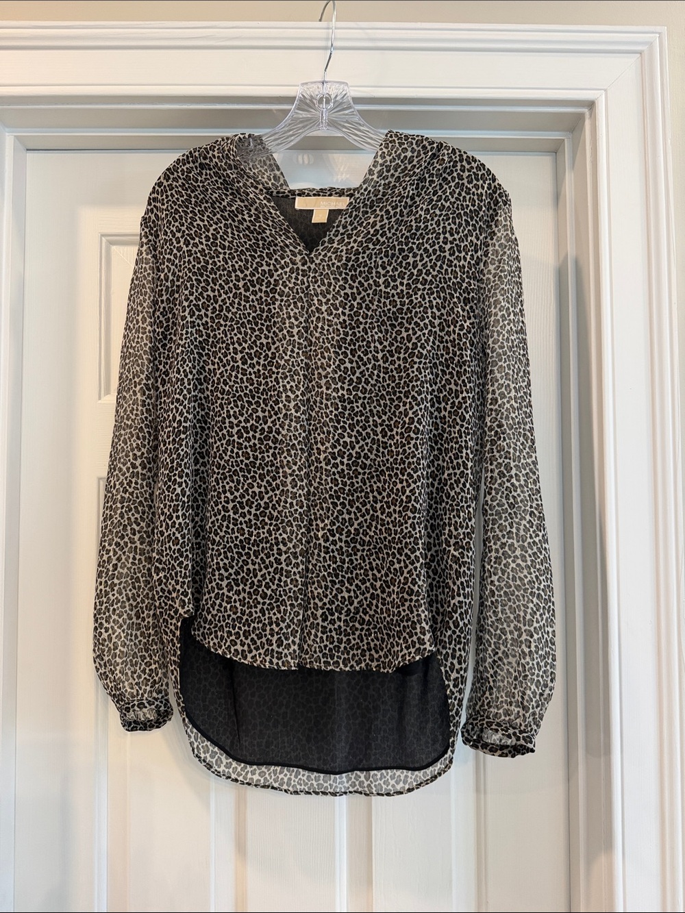 Michael Kors Semi-Sheer Black Leopard Print V-Neck Blouse